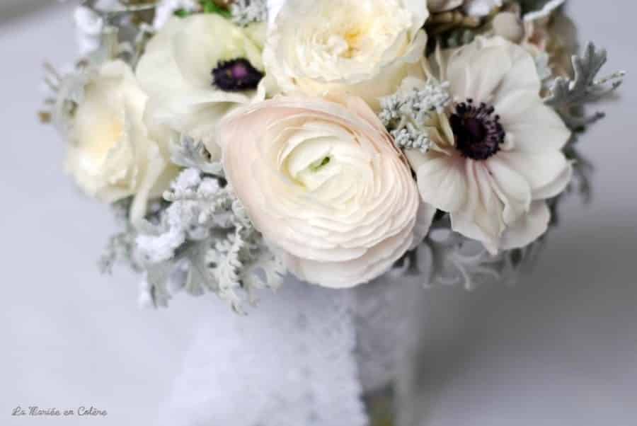 bouquet de mariée janvier mariage hiver, anémones, renoncules, rose david austin 4