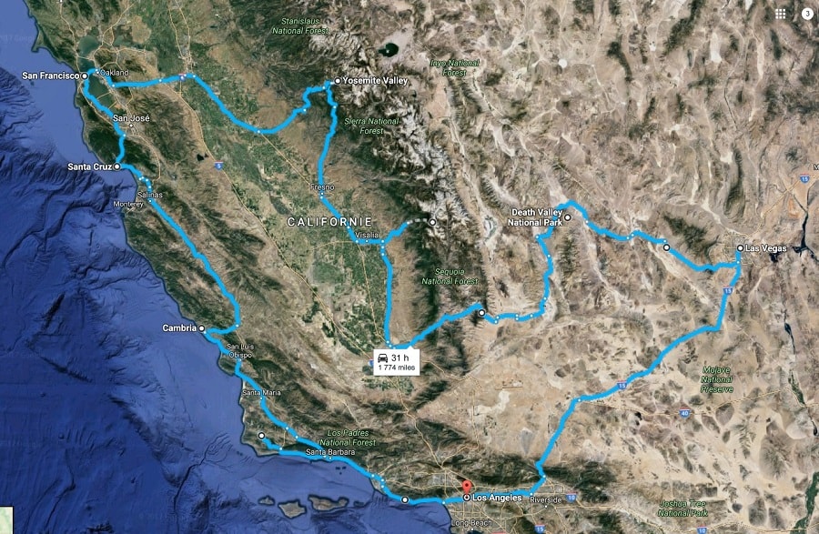 itinéraire voyage de noces californie