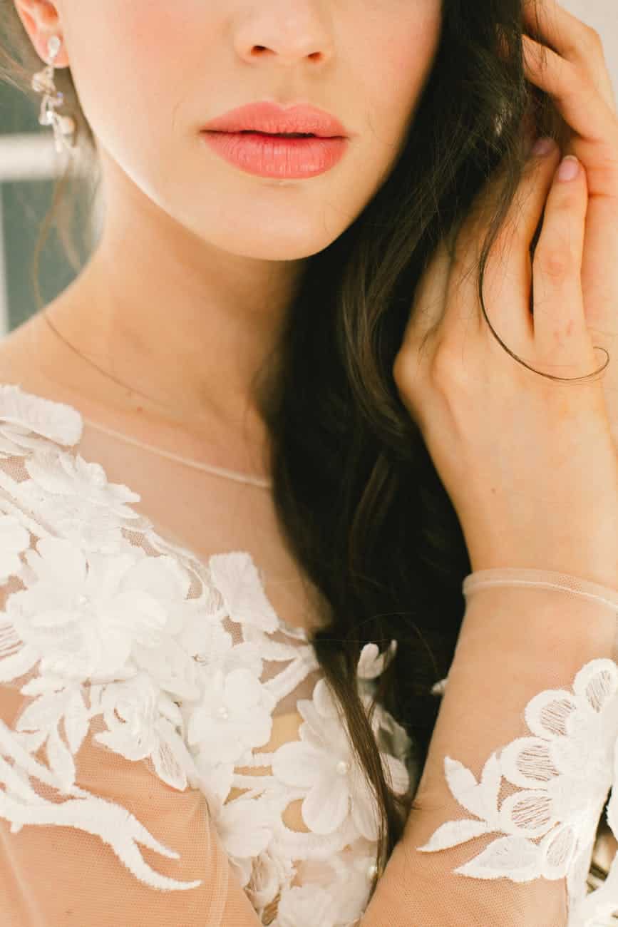 young bride in beautiful lace dress