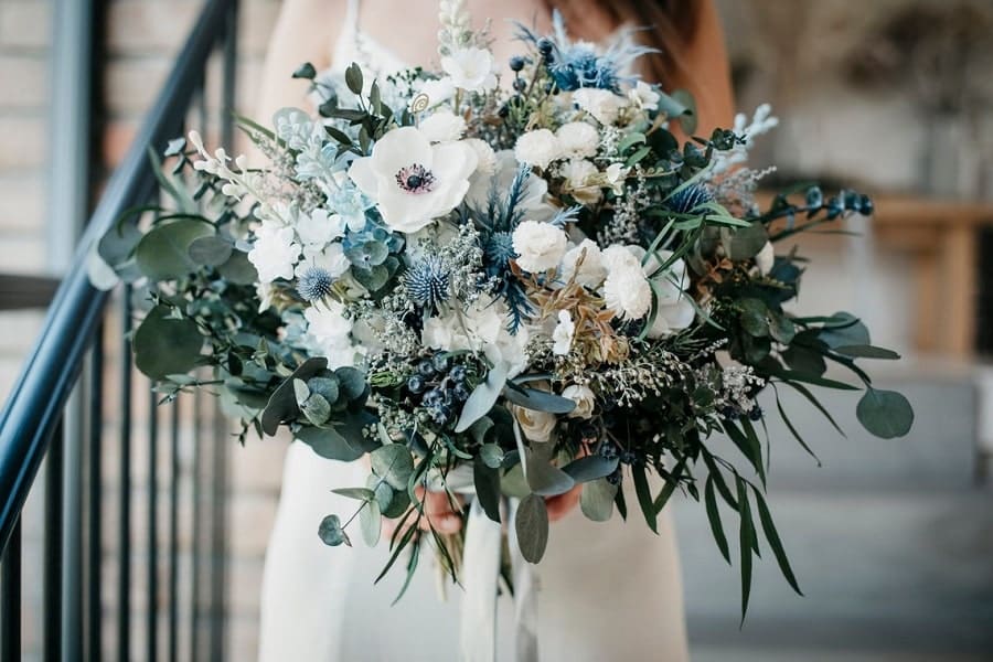 bouquet mariée bleu mariage hiver