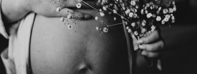 ventre de femme enceinte avec brin de gypsophile