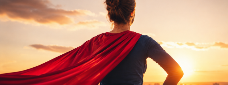 Femme avec une cape style superwoman